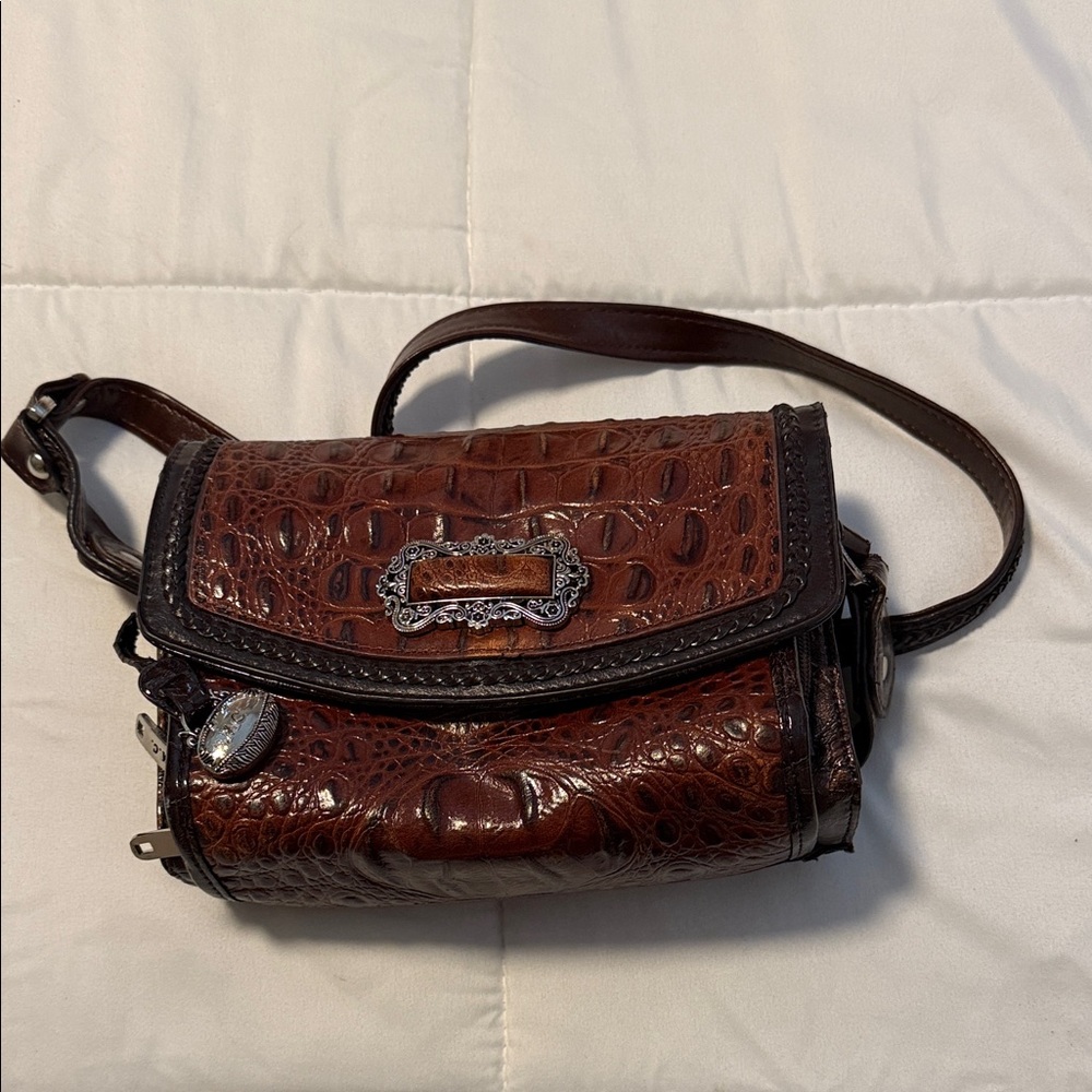 Brown Crocodile Embossed Crossbody Bag